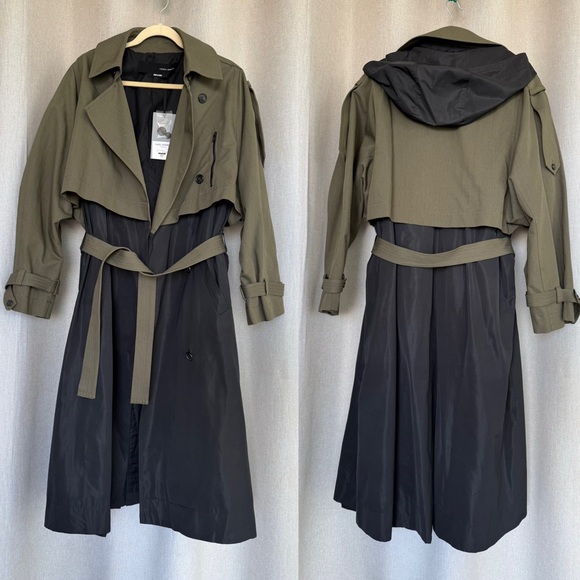 Isabel Benenato NWT Green Black Oversized Long Sleeve Trench IT 42 US M (8-10) - Picture 3 of 12